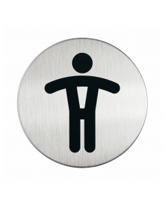 Pittogrammi di alta qualità, dal design chiaro ed essenziale. Realizzati in acciaio inossidabile antiurto e antiabrasione. Applicabili su qualunque superficie grazie alle placchette adesive poste sul retro. ° 8,3cm - colore argento metal