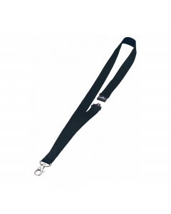Cordoncini in tessuto portabadge colore nero, larghezza 20mm lunghezza 44cm. Dotati di chiusura antisoffocamento e di morsetto in metallo. Confezione da 10 pezzi.