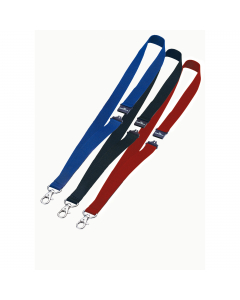Cordoncini in tessuto portabadge colore rosso, larghezza 20mm lunghezza 44cm. Dotati di chiusura antisoffocamento e di morsetto in metallo. Confezione da 10 pezzi.