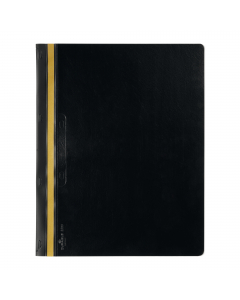 Cartelline nero per rilegatura rapida mediante punti metallici. In PVC con copertina frontale trasparente e posteriore colorata. I punti vengono coperti dalla banda adesiva colorata posta su ambo i lati della cartellina. Dotate  inoltre di asole per l'arc