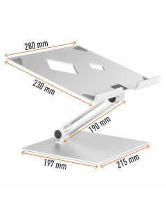 Supporto universale regolabile per pc portatili e tablet da 10" a 17" (fino a 5 kg). Altezza e angolo di lettura personalizzabili per un posizionamento ergonomico del dispositivo. Permette di utilizzare il pc portatile come schermo (in abbinamento a mouse