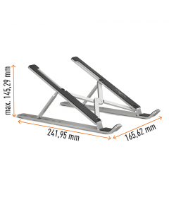 Supporto universale regolabile per pc portatili e tablet fino a 15"". Altezza regolabile in 6 step per un posizionamento ergonomico del dispositivo. Permette di utilizzare il pc portatile come schermo (in abbinamento a mouse e tastiera aggiuntivi). Elevat
