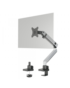 Braccio porta monitor per 1 monitor standard fino a 32" e fino a 8 kg. Fissaggio tramite morsetto o perno per foro passacavo (entrambi inclusi nella confezione). Altezza, inclinazione e orientamento del monitor regolabili facilmente e individualmente per 