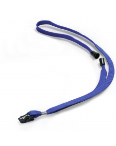Cordoncino in tessuto larghezza 10mm con chiusura di sicurezza e clip finale a pinza per l'aggancio a portabadge. lLunghezza 44 cm. Adatto al pass di sicurezza 8118 e tutti i badge durable dotati di asola di aggancio.