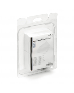 Tessere neutre in PVC per alta qualità di stampa. Formato ISO CR 80 - ISO 7810 con dimensione di 54 x 86 mm. Spessore tessere 0,76 mm. Ideali per la personalizzazione e stampa con la stampante DURACARD ID 300.Confezione da 100 tessere.