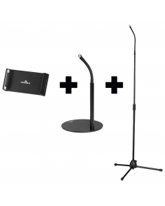 Supporto da tavolo e da pavimento per cellulari e tablet con braccio snodabile e giunto sferico
.Il supporto da tavolo è dotato di base, in metallo, con diametro di 19 cm che lo rende stabile e antiscivolo grazie al rivestimento protettivo
.Adatto per sma