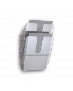 Espositore flexiplus 2 A4. design moderno adatto a materiale espositivo formato A4. inclusi 2 comparti formato A4. Dimensioni (hxlxp): 360x247x100 mm. Colore trasparente.