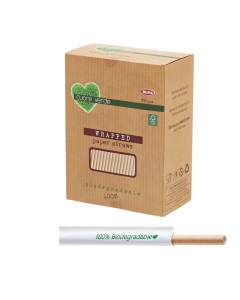 Cannucce carta Kraft imbustate 21cm x Ø 7mm. Colore avana. Articolo riciclabile e biodegradabile. Al fine di non alterare il sapore/gusto della bevanda,si consiglia di tenere l'articolo a contatto con bevande per massimo 2h, bevande alcoliche per 1h.