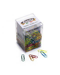 Scatola in plastica trasparente contenente fermagli antiruggine colorati ricoperti con vernici metallizzate per unÆ eccezionale protezione alla corrosione e per permettere lo scorrimento sulla carta senza strappi. Colori assortiti vivaci e metallizzati. C