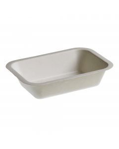Vaschette realizzate  in polpa di cellulosa estratta da bamboo e canna da zucchero. Colore: bianco. Adatto a cibi caldi e freddi,solidi e liquidi;per i cibi caldi evitare il contatto prolungato (max 30 min a 70°C). Forno tradizionale:max10min a 100°C. For