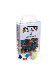 Puntine da disegno colorate. Antiruggine protette dalla testa di plastica e dall'ottonatura sull'intero corpo metallico. Colori vivaci e brillanti.