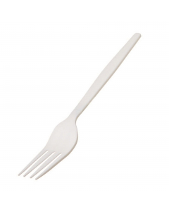 Forchetta realizzata in CPLA , ovvero PLA Cristallizzato, polimero derivato del mais resistente fino a 85°C. Biodegradabile e compostabile secondo norma EN13432. 
• Dimensioni : 16 cm
• Peso unitario: 4.2 gr
• Colore: bianco