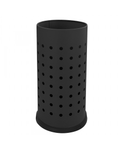 Portaombrelli forato in acciaio verniciato con bordino salva pavimento in plastica e vaschetta interna raccogli goccia. Capacità 21L. Dimensione: Ø24 x H48cm.