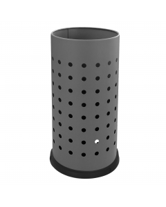 Portaombrelli forato in acciaio verniciato con bordino salva pavimento in plastica e vaschetta interna raccogli goccia. Capacità 21L. Dimensione: Ø24 x H48cm.