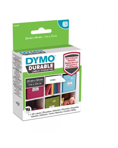 Rotolo di etichette permanenti LabelWriterTM DURABLE in carta bianca multiuso 25x54mm (160et x rotolo). Utilizzabili con le stampanti per etichette LABELWRITER : sono caratterizzate da un adesivo per uso industriale e sono resistenti allo scolorimento, al