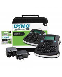 DYMO LabelManager 210D kit etichettatrice portatile, tastiera QWERTY,con custodia ed etichette D1 12 mm stampa nero su bianco.
Il kit include: etichettatrice LM210D, 1 nastro per etichette D1: stampa nero su bianco, 12 mm x 7 m, 2 adattatori CA (EU e UK),