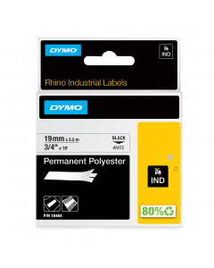 Nastro in poliestere permanente nero su bianco 19mm.