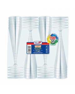 Flutes in plastica (polistirolo) trasparente. Riutilizzabili in lavastoviglie per 20 lavaggi.
 Articolo escluiso da SUP