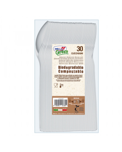 Cucchiaini di colore avorio in Estabio compostabile e biodegradabile in conformità alla norma EN 13432.  Per alimenti Max 70°C.
•  Lunghezza 125mm
• Peso unitario 1.8gr
• Compostabili e biodegradabili