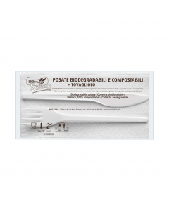 Bis posate (coltello e forchetta) di colore avorio in Estabio compostabile e biodegradabile in conformità alla norma EN 13432.   Per alimenti Max 70°C. 
•  Lunghezza posate 180mm
• Tovagliolo a 2 veli 33x33cm
• Compostabili e biodegradabili