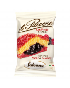 Il Piacere Red Fruit è uno snack dal cuore tenero, un capolavoro di pasticceria arricchito da una golosa farcitura di  more e lamponi. Da gustare in ogni momento della giornata. In pratica monoporzione da 60gr.