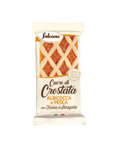 Cuor di crostata con farcitura di albicocca e pesca, con farina di saragolla. In pratica monoporzione da 60gr.