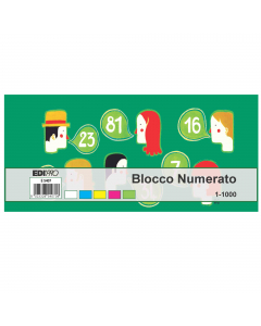 BLOCCO NUMERATO 1-1000  IN 5 COLORI ASSORTITI. Confezione da 5 blocchi. Formato 130x60mm.