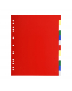 Divisori con 12 tasti neutri, ideale per organizzare e archiviare informazioni importanti, appunti o documenti scolastici, per l'uso a casa, a scuola o in ufficio.In Polipropilene colorato 120 micron. Tasti colorati su cui scrivere per indicizzare il cont