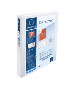 Raccoglitore personalizzabile rigido in PPL a 3 tasche 4 anelli a D da 25mm  formato A4 Maxi colore bianco. Linea KREACOVER.
Anima in cartone resistente rivestita con polipropilene sia all'esterno che all'interno. Tasca A4 di personalizzazione sul fronte/