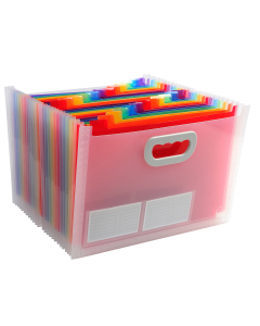 Classificatore valigetta con maniglia
Copertina cristallo 10/10o.
24 scomparti in Ppl multicolore 2/10o.
Tasti con portaetichetta
Consegnato con 2 fogli di etichette personalizzabili con Kreaman®.
Dotato di 2 portaetichette sul davanti per inserimento big