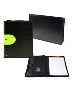 Converenziere Exawallet con maniglia e chiusura a zip. Dotato di uno spazio classificatore, buste a zip, scomparto imbotito per tablet, spazio per portapenne. Perfetto per prendere appunti, archiviare documenti forati nella parte raccoglitore o diversi do