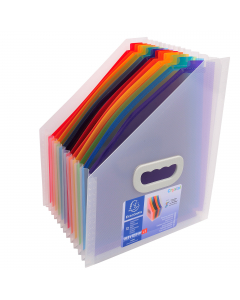Portariviste per documenti diversi Copertina cristallo 10/10o. 12 scomparti in Ppl multicolore 2/10o. Tasti con portaetichetta. Consegnato con 1 foglio di etichette personalizzabili con Kreaman®. Dotato di 1 portaetichetta sul davanti per inserimento bigl