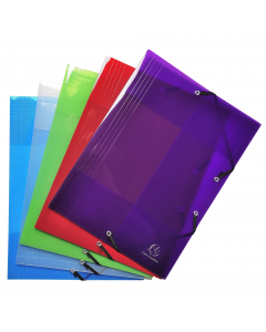 Cartella Crystal Colours a 3 lembi con elastici in Polipropilene 500 micron. Formato  A4 colori assortiti.
Polipropilene traslucido finitura rigata, consente di visualizzare la prima pagina del contenuto in un colpo d'occhio. La chiusura con elastici ango