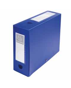 Scatole archivio box con bottone. Realizzate in polipropilene 700 micron opaco.
 Porta etichetta sopra le 2 facciate per l’archiviazione orizzontale o verticale.