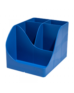 Composto da 4 scomparti alti per riporre forbici, matitte, penne, ecc e 1 scomparto più basso per piccoli oggetti come graffette, puntine da disegno, chiavette USB o cellulare. Realizzato con plastica riciclata proveniente dai rifiuti domestici e quindi c