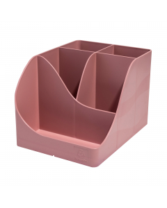 Composto da 4 scomparti alti per riporre forbici, matitte, penne, ecc e 1 scomparto più basso per piccoli oggetti come graffette, puntine da disegno, chiavette USB o cellulare. Realizzato con plastica riciclata proveniente dai rifiuti domestici e quindi c