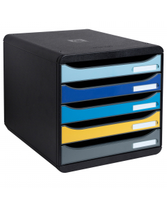 Cassettiera da scrivania formato A4. Monoblocco, ultrarigida. Cassetti con blocco d'arresto e aperti per consentire l'inserimento diretto dei documenti. Formato esterno:347x278x271 mm. Portaetichetta in dotazione, sovrapponibile grazie a 4 piccoli incastr