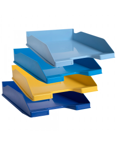 Set 4 vaschette portacorrispondenza con distanziatori, in PS. Per formato A4+. Dimensioni:346x254x243mm. Sovrapponibile in verticale. Due sagomature laterali consentono un risparmio di spazio. Portaetichetta in dotazione.
