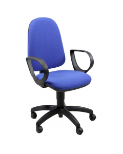 Sedia operativa girevole con base in nylon nero Ø 60cm. Struttura in acciaio nero e ruote in nylon Ø5cm. Imbottitura del sedile e dello schienale in spugna e PPL, rivestimento in acrilico. Braccioli inclusi. Elevazione a gas. Meccanismo a contatto permane