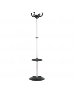 appendiabiti da terra con stelo in metallo e in plastica. dotato di 8 supporti in plastica e testa girevole. dimensioni: 168x40cm