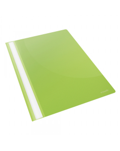 Cartelline Report File realizzata in PPL verde vivida  con due linguelle  per l'archiviazione di documenti forati. Etichetta longitudinale estraibile. Formato utile: 21x29,7cm.