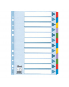 Tasti robusti e durevoli con rinforzo in plastica Mylar
Striscia perforata rinforzata sulla prima pagina
12 tasti numerici colorati per una facile classificazione
Perforazione universale a 11 fori
Formato A4
Cartoncino robusto 160 gr/mq.