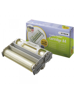 Bobina di film in cartuccia per Stazione Creativa, per plastificare. Formato utile A4. Lunghezza 10 mt. Spessore 80 micron.