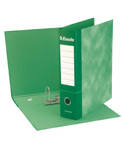 Registratore con meccanismo a leva rivestito in cartone verde (spessore 2 mm), con originale grafica nuvolata all'esterno ed effetto retinato di uguale tonalità all'interno. Foro per l'estrazione ed ampia etichetta stampata sul dorso per favorire la perso