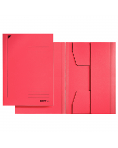 Cartelline 3 lembi Leitz in resistente cartoncino da 430g. Colori 3 (Blu, Rosso, Verde). Alette incollate. Cordonatura multipla delle alette. Cartoncino 430 gsm. Filigranatura indice frontale.