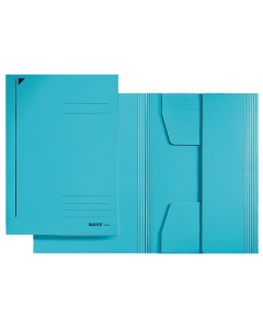 Cartelline 3 lembi Leitz in resistente cartoncino da 430g. Colori 3 (Blu, Rosso, Verde). Alette incollate. Cordonatura multipla delle alette. Cartoncino 430 gsm. Filigranatura indice frontale.