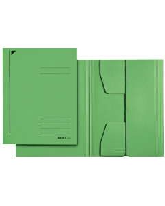 Cartelline 3 lembi Leitz in resistente cartoncino da 430g. Colori 3 (Blu, Rosso, Verde). Alette incollate. Cordonatura multipla delle alette. Cartoncino 430 gsm. Filigranatura indice frontale.
