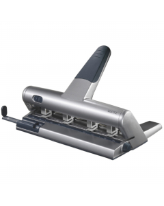Perforatore Akto a 4 punzoni indipendenti aumentabili fino a 6. Struttura in alluminio pressofuso. Sistema di bloccaggio salvaspazio della leva di perforazione. Guida regolabile. Foro da 6mm. Passo da 6 a 8.