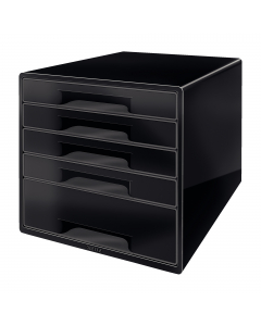 Cassettiera Black & White da 5 cassetti: 4 cassetti poco profondi + 1 cassetto alto per accessori da scrivania, come cucitrice, dispositivi mobili, ecc. Cassettiere impilabili fino a 3 moduli. Ergonomico buco presa nella parte inferiore del cassetti poco 