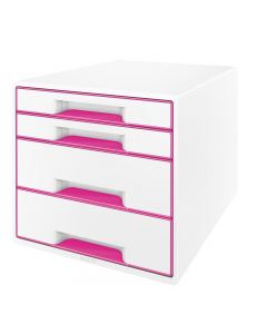 CASSETTIERA A 4 CASSETTI (2 ALTI E 2 BASSI), ACCATTIVANTE CON BICROMIA DI COLORE E FINITURA GLOSSY. ROBUSTA E RESISTENTE, CONTIENE IL FORMATO A4 MAXI. IMPILABILI FINO A 3 UNITÀ DIMENSIONI 28,7X27,36,3CM.